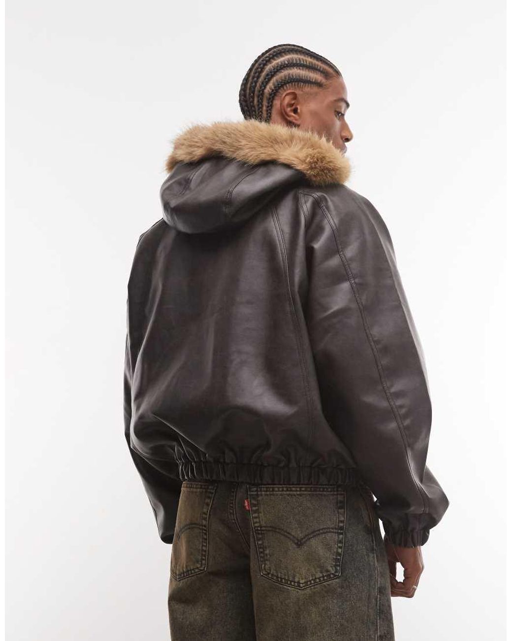 Collusion Black Unisex Faux Leather Raglan Bomber With Hood