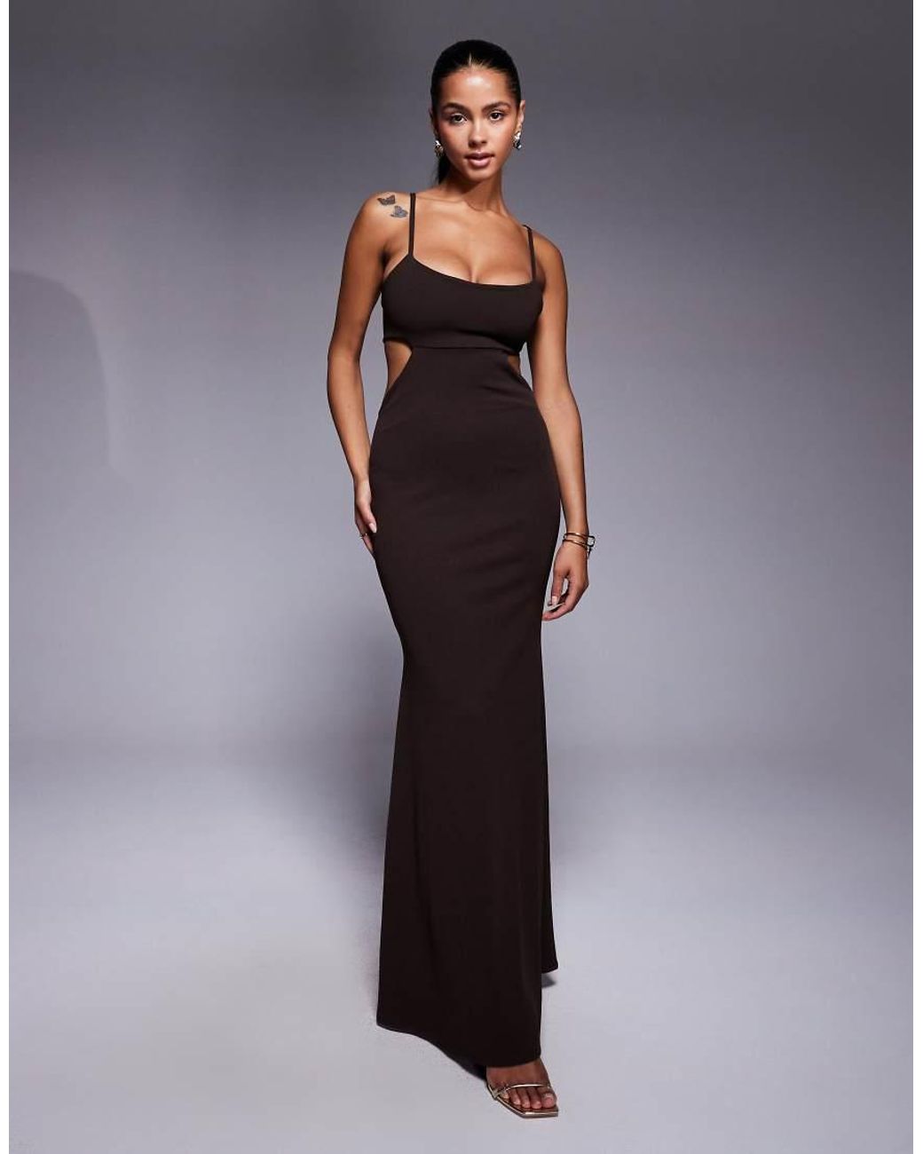 ASOS Blue Crepe Maxi Dress With Fishtail Hem And Cut Outs