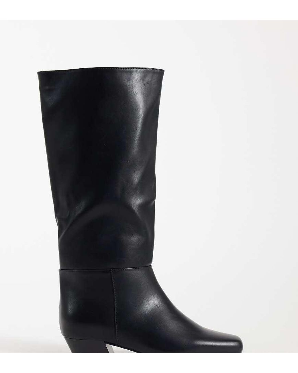 SEQWL Wide Fit Black Refined Western Knee Boots