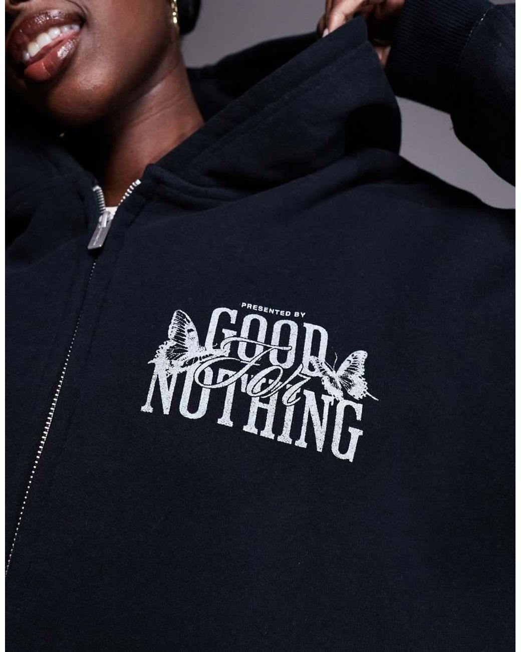 Good For Nothing Blue Oversized Zip Through Hoodie