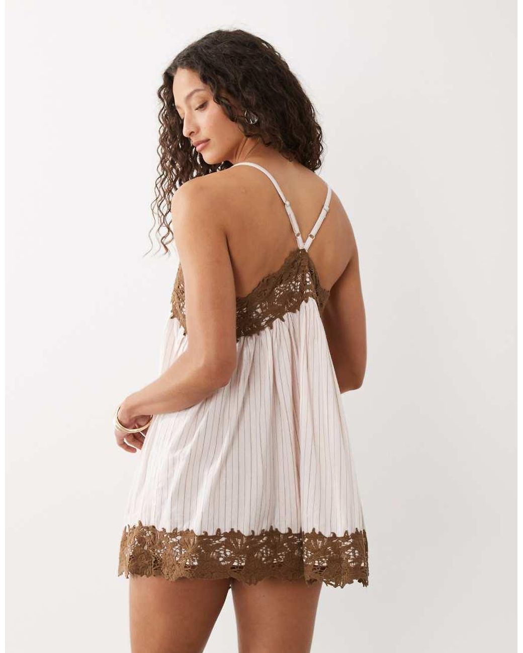 ASOS Multicolor V Neck Cami Mini Dress With Lace Trims