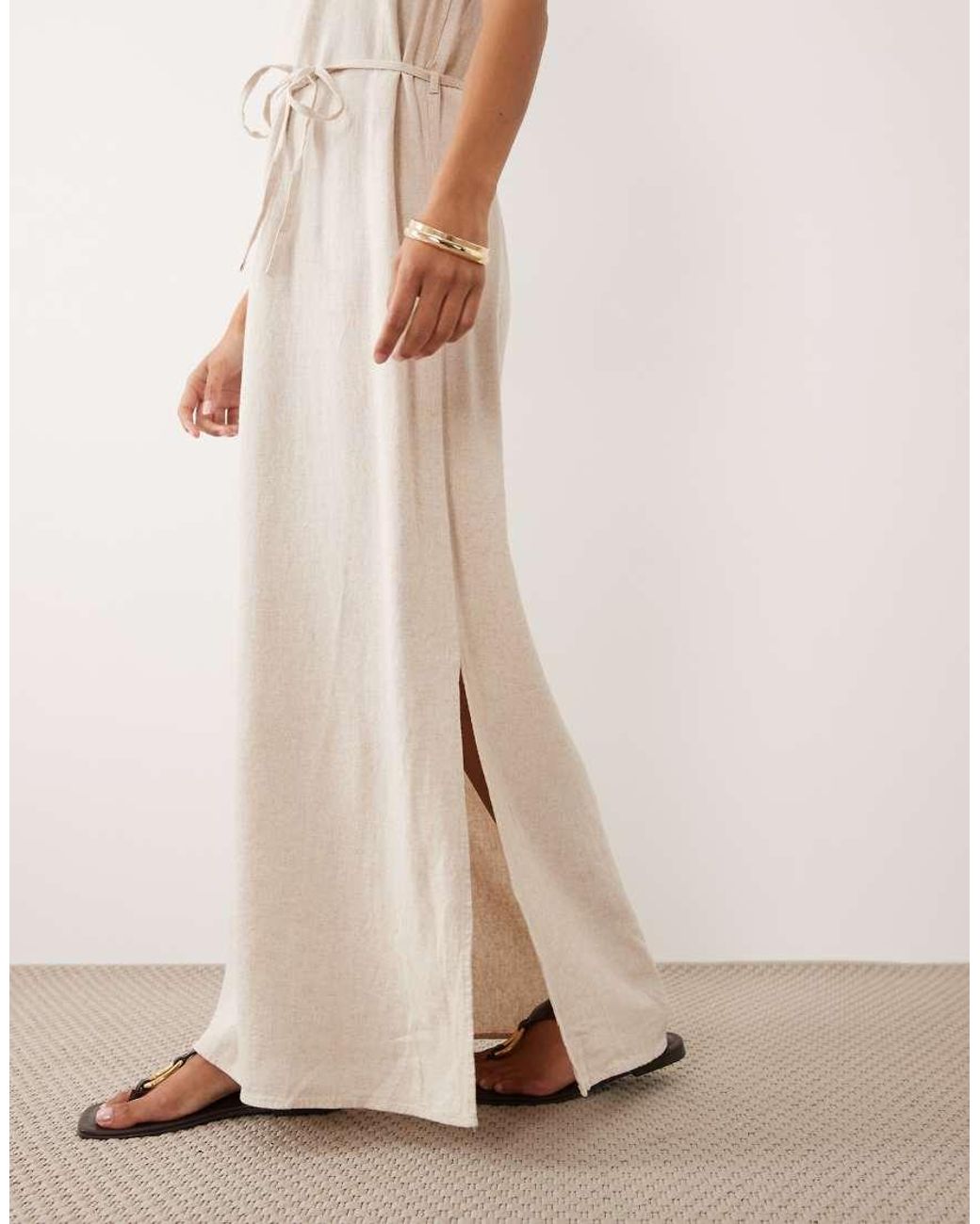 JDY Petite Natural Tie Waist Linen Blend Maxi Dress