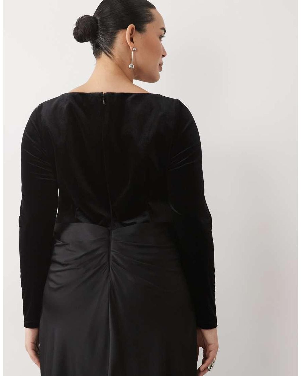 Forever New Black Velvet Slash Neck Draped Satin Waist Maxi Dress