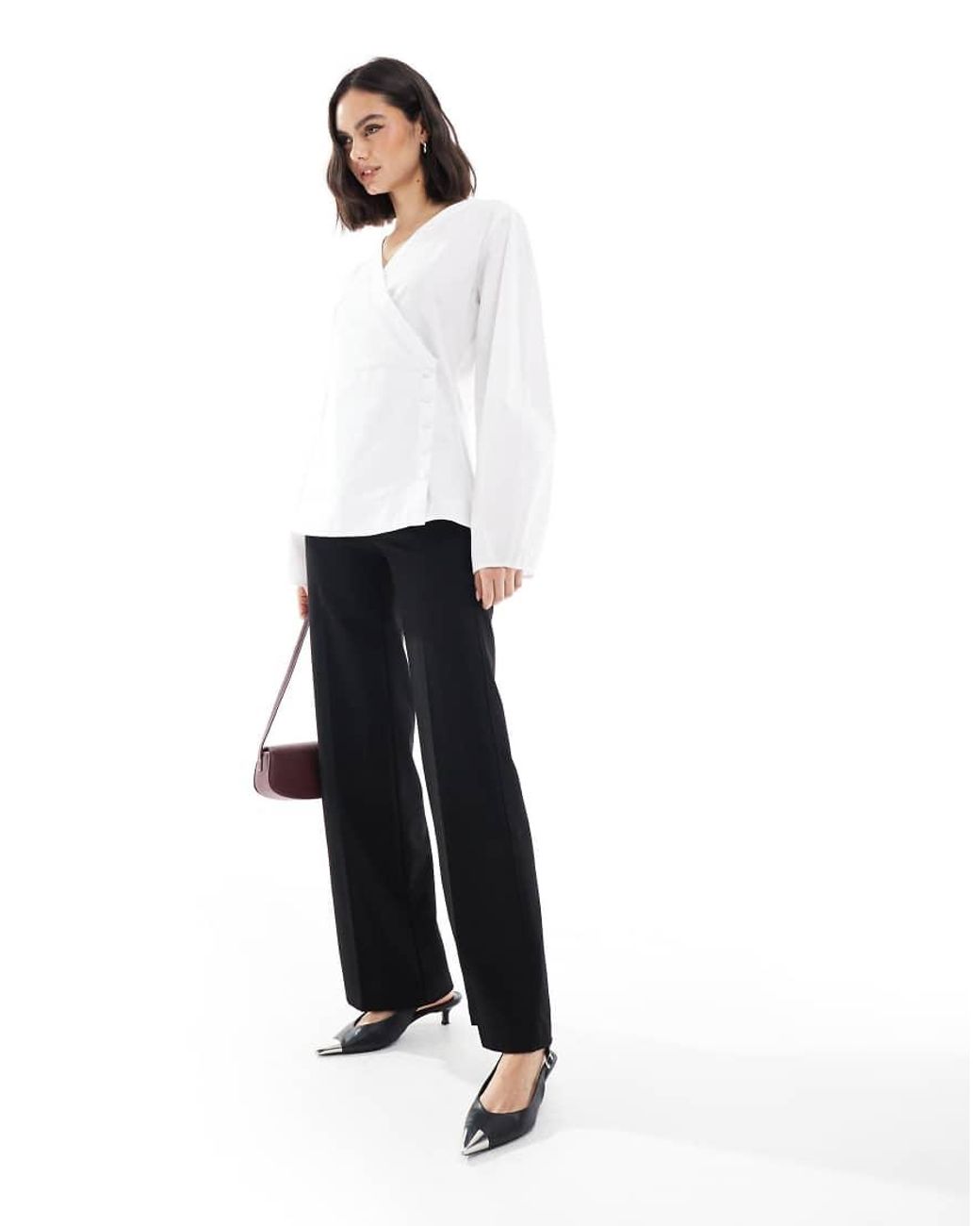ASOS White Poplin Wrap Placket Cocoon Sleeve Shirt