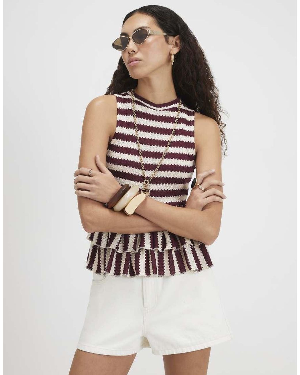 River Island Stripe Textured Peplum Top