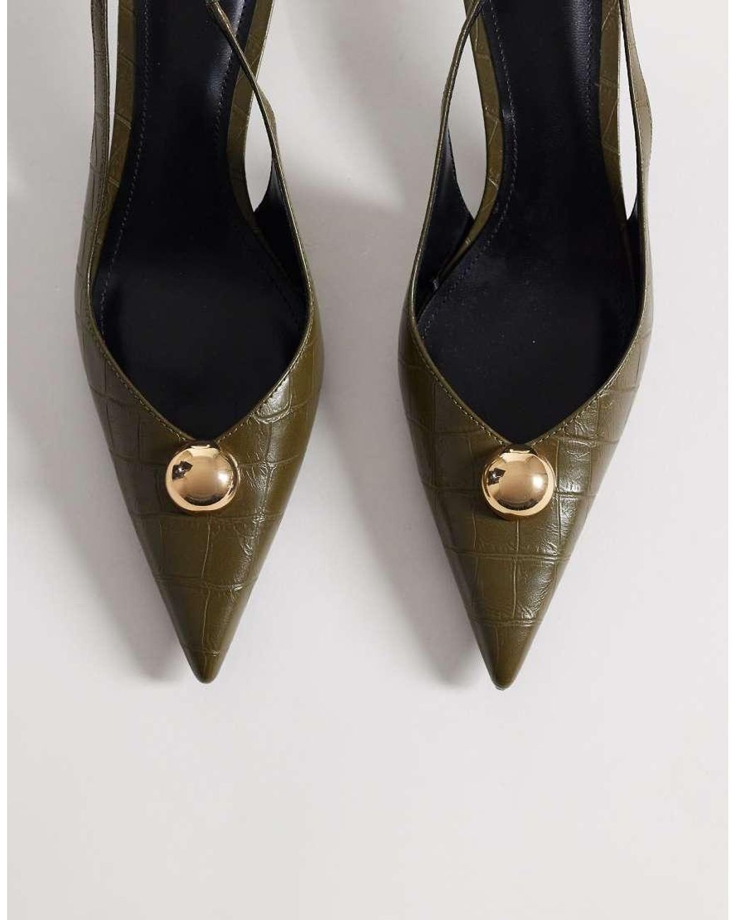 Mango White Croc Court Heel With Embellishment