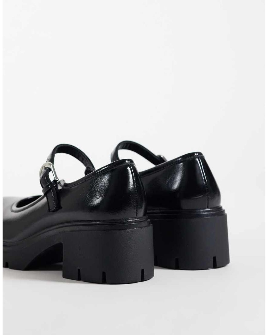Asos Design Wide Fit Black Stable Chunky Mary Jane Mid Shoes