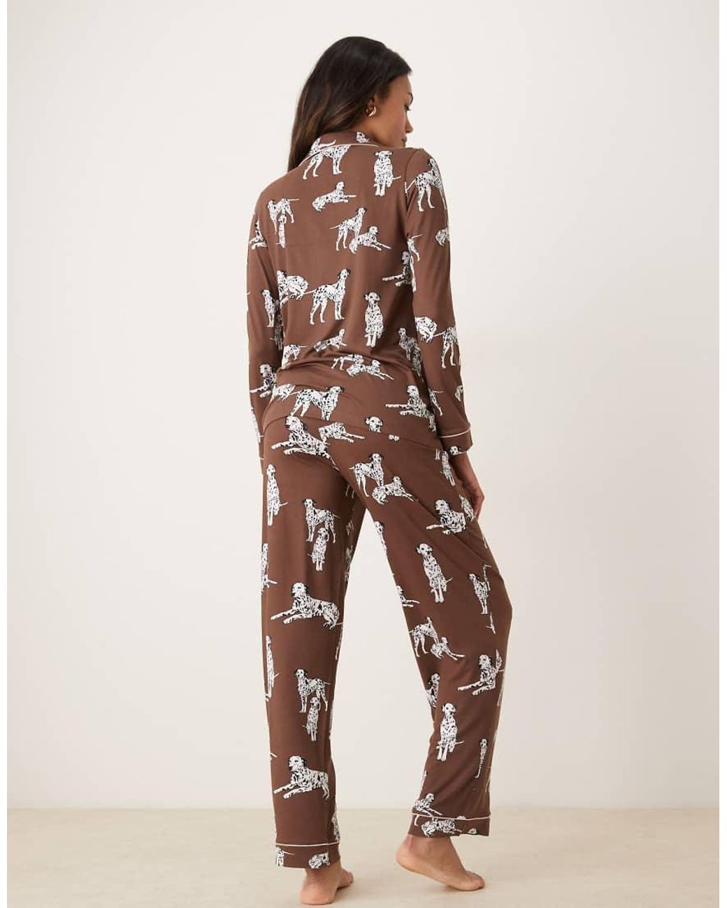 Chelsea Peers Brown Exclusive Maternity Dalmation Long Sleeve Revere & Trouser Pyjama Set