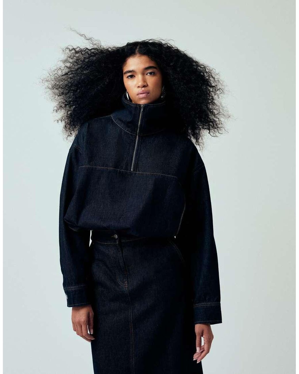 ASOS Oversized Denim Jack Met Opstaande Boord in het Blue