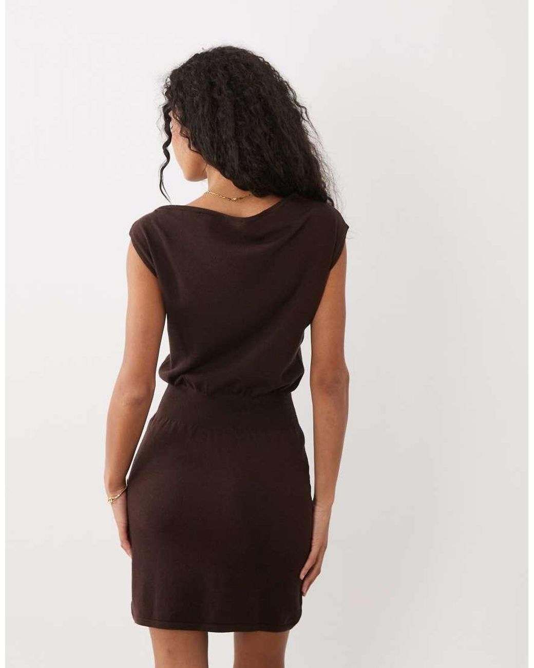 Miss Selfridge Brown Off Shoulder Dress