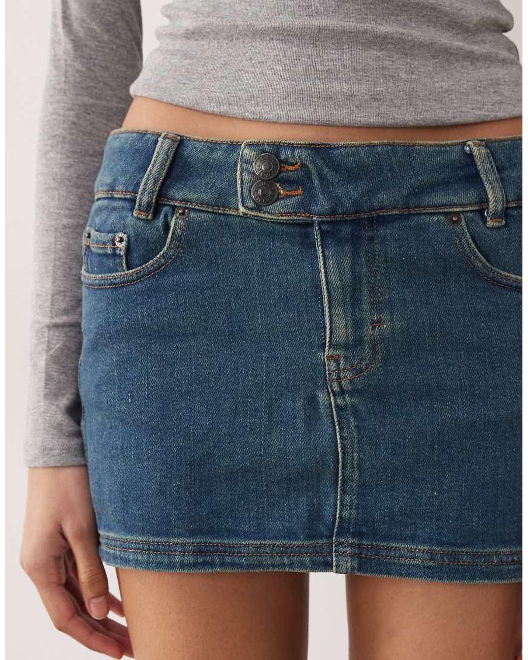 Motel Gray Low Rise Denim Mini Skirt