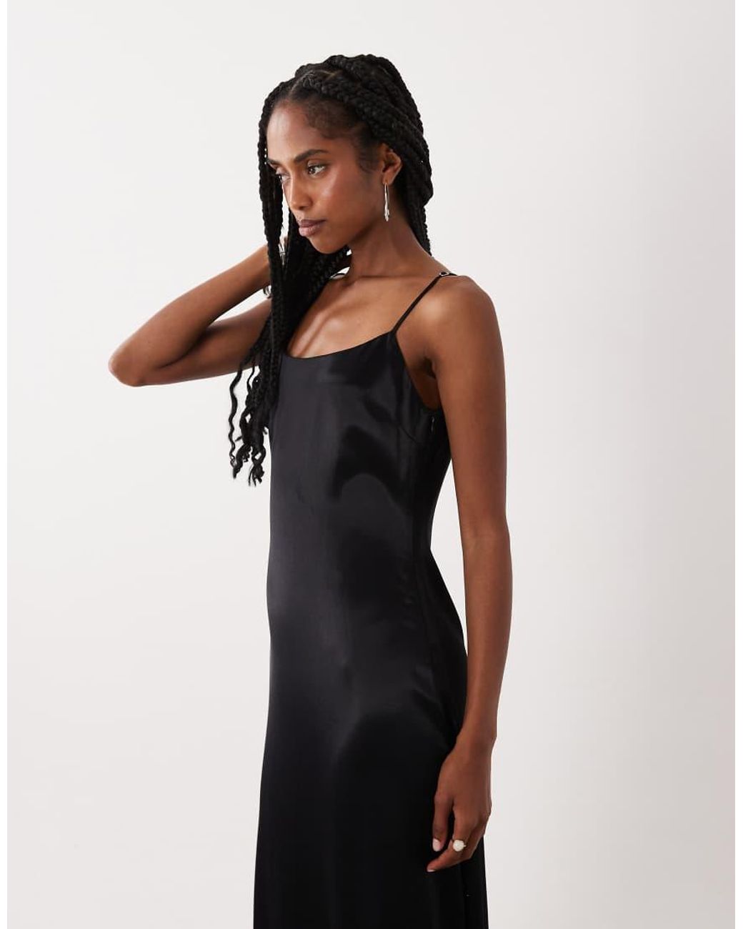 ASOS White Satin Midi Slip Dress With Fringe Detail