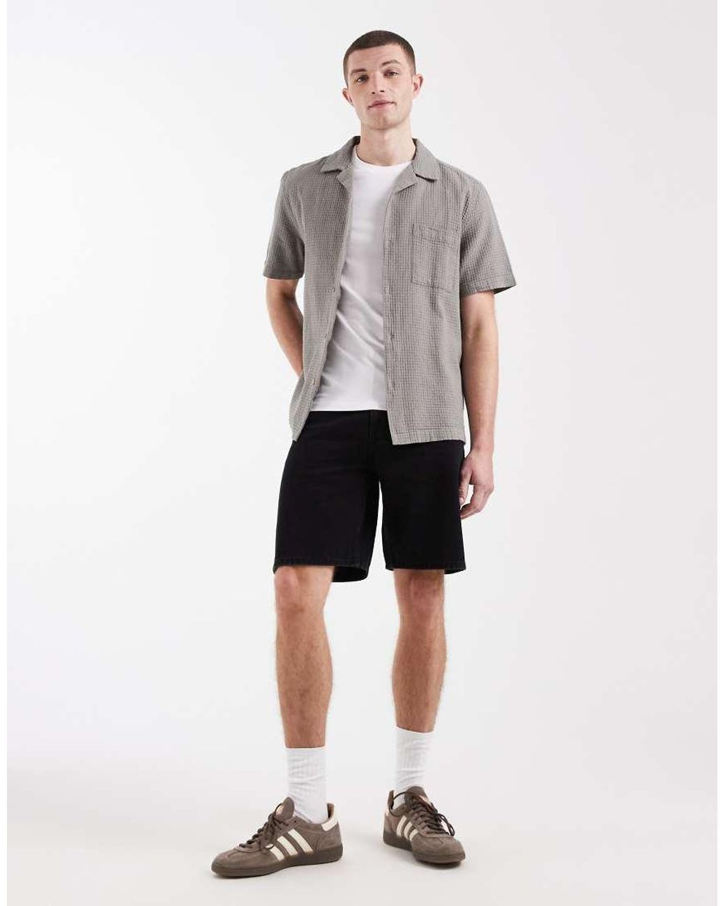 Only & Sons Gray Edge Straight Fit Denim Shorts for men