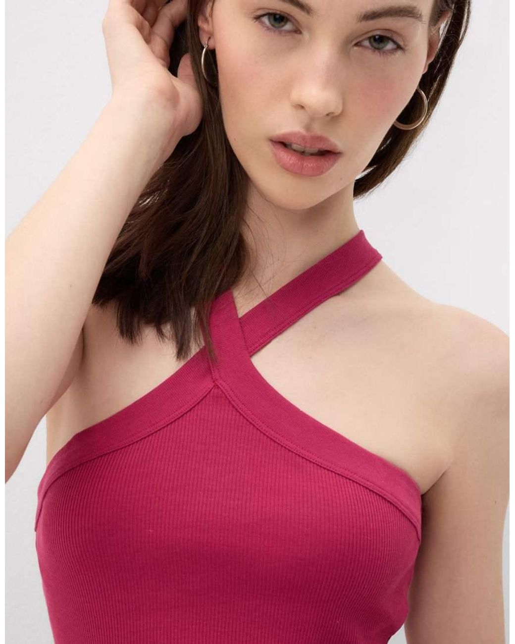 Intimissimi Pink Ribbed Superior Cotton Crossover Cami