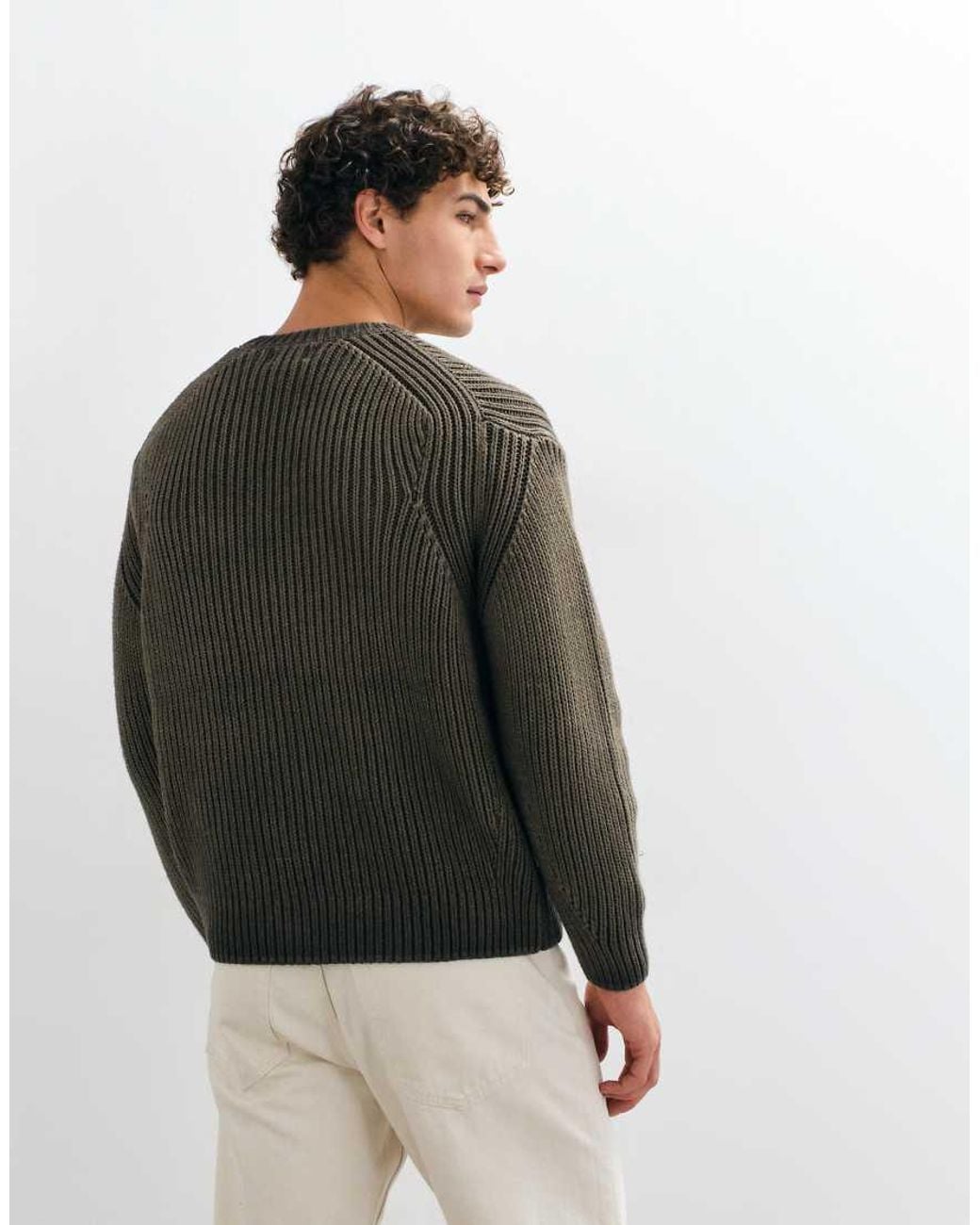 Obey Brown Ian Faded Wash Rib Knitted Crewneck Jumper for men