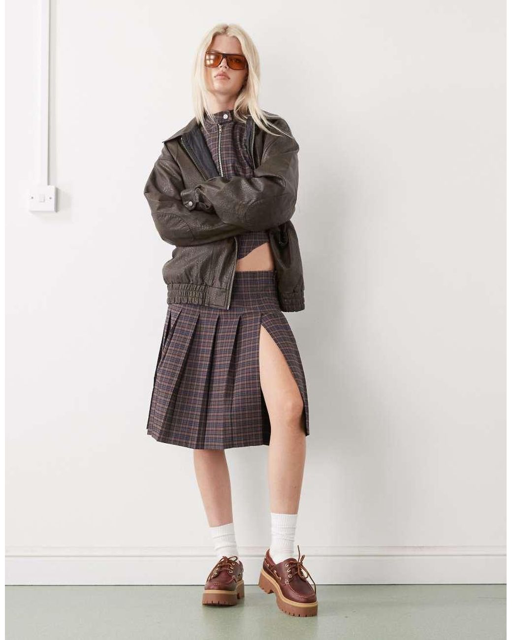 Collusion Getailleerde Midirok Met Lage Taille En Split in het Multicolor