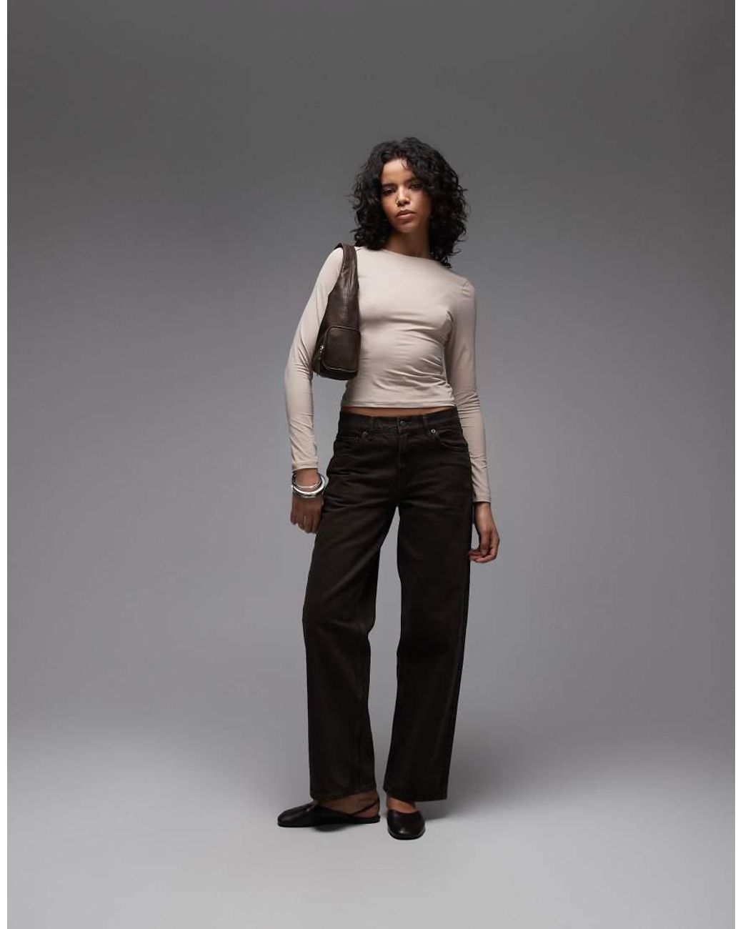 ASOS Gray Polyamide Slinky Long Sleeve Top