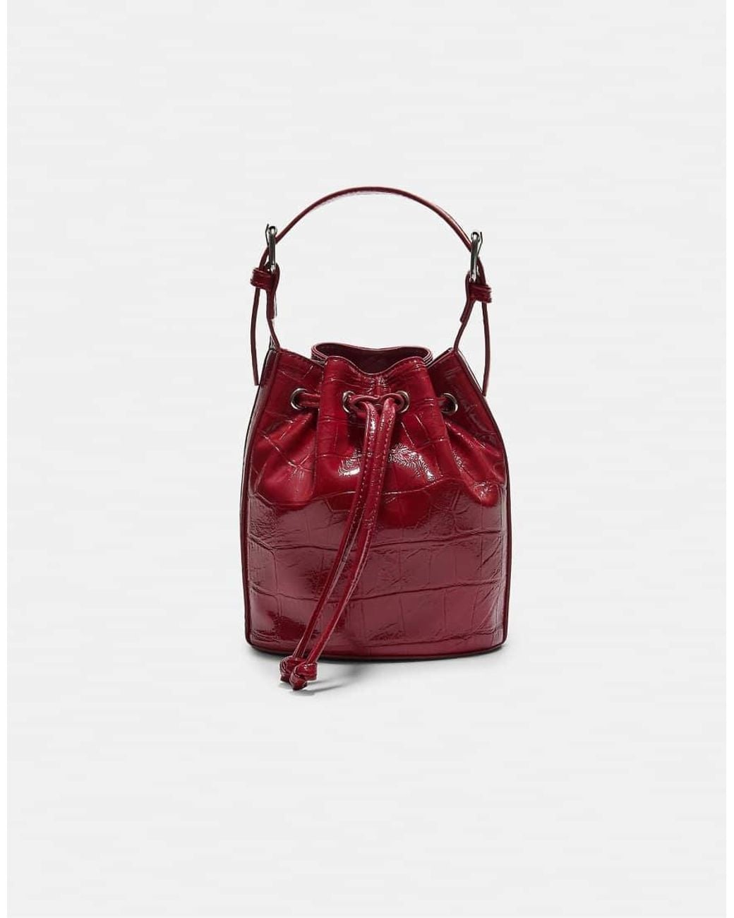 Stradivarius Red Mock-Croc Bucket Bag
