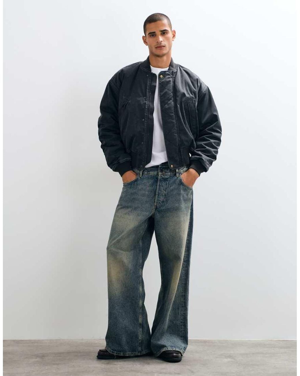 Weekday Blue Bomber With Gathered Sleeve And Back Detail for men