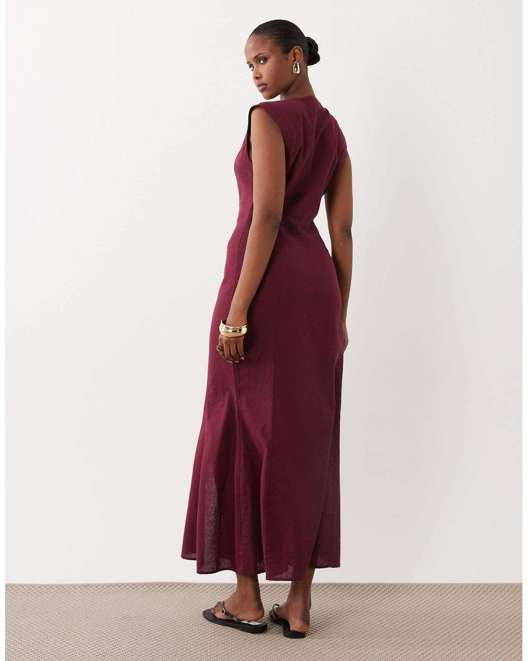 ASOS Red Square Neck Button Down Midi Sundress