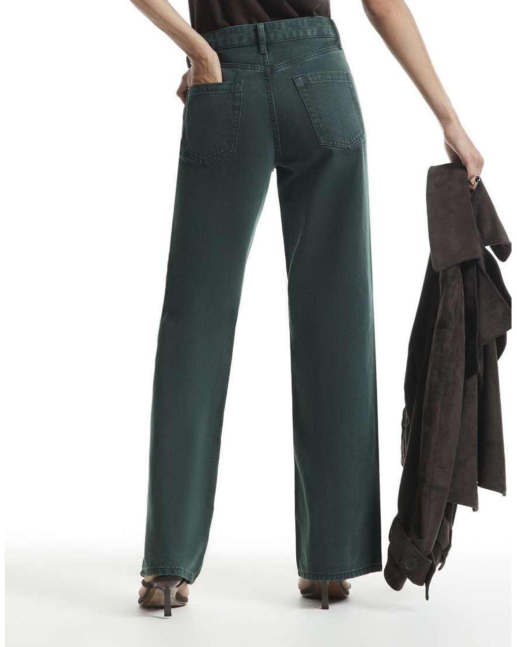 River Island Green High Waist Relaxed Straight Jeans