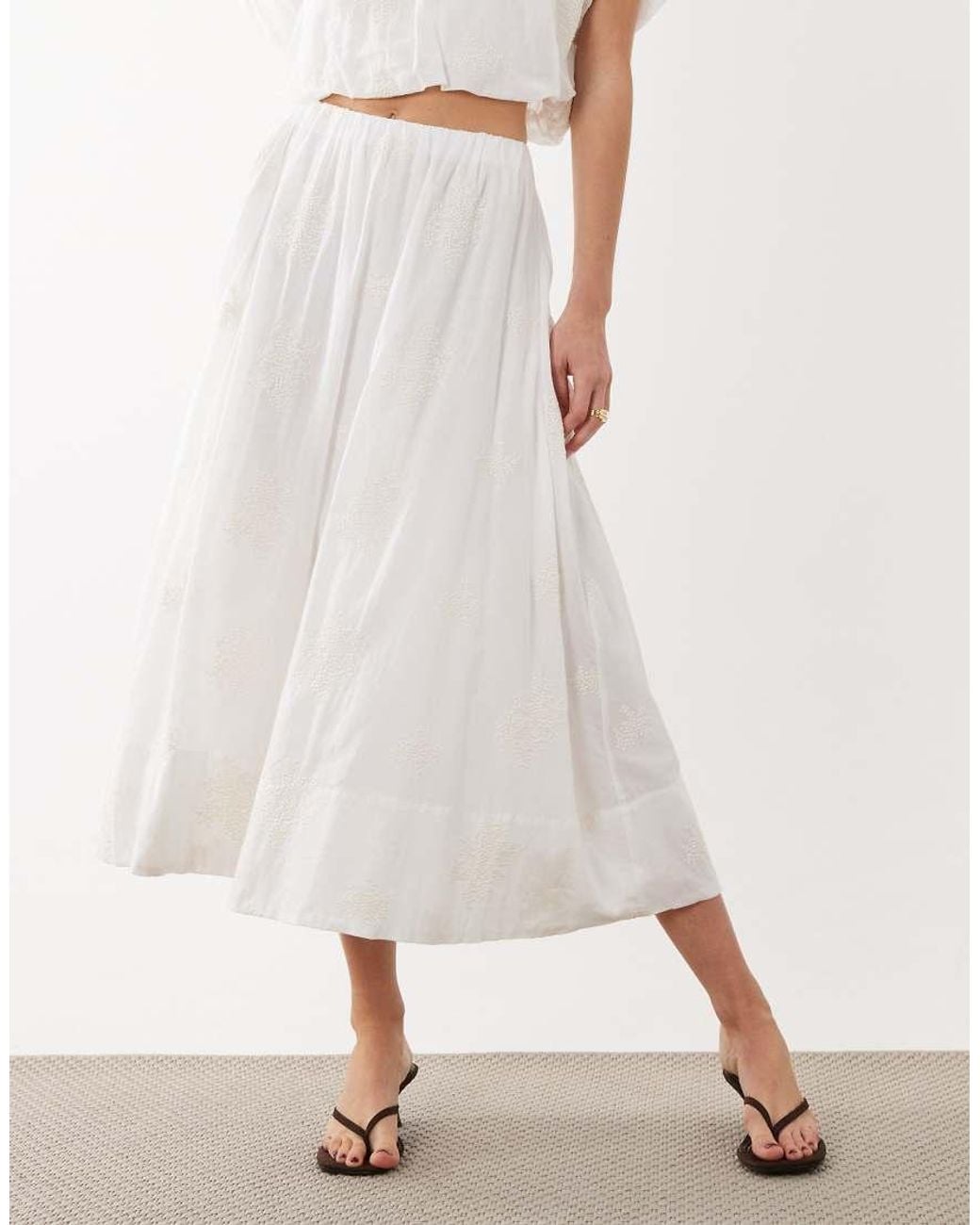 Mango White Embroidered Maxi Skirt