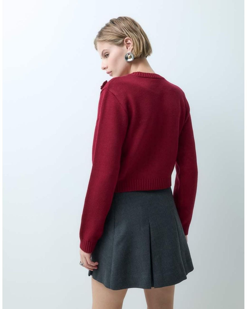 Miss Selfridge Red Button Front Cardi With Flowers