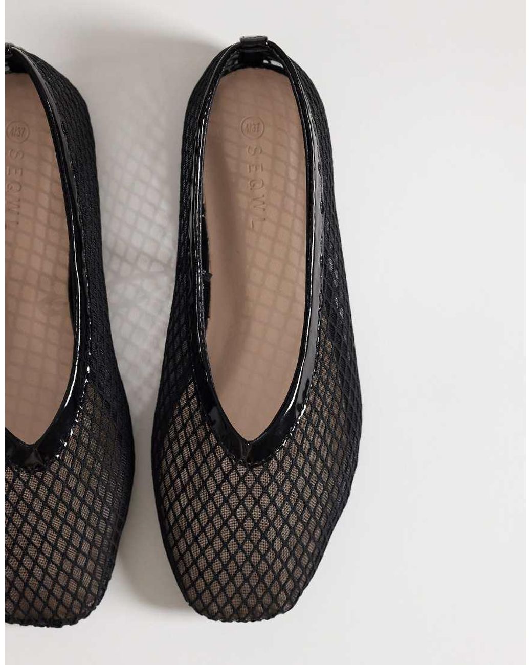 SEQWL Wide Fit Woven Mesh Ballet Flats in Black | Lyst UK