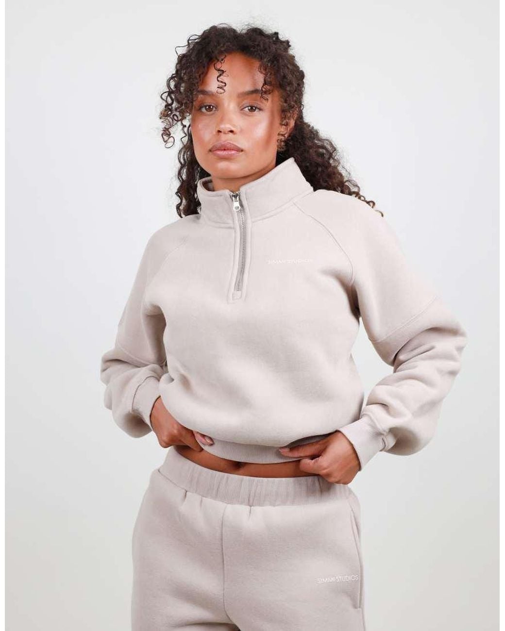 SIMMI Natural Half Zip Cropped Sweatshirt