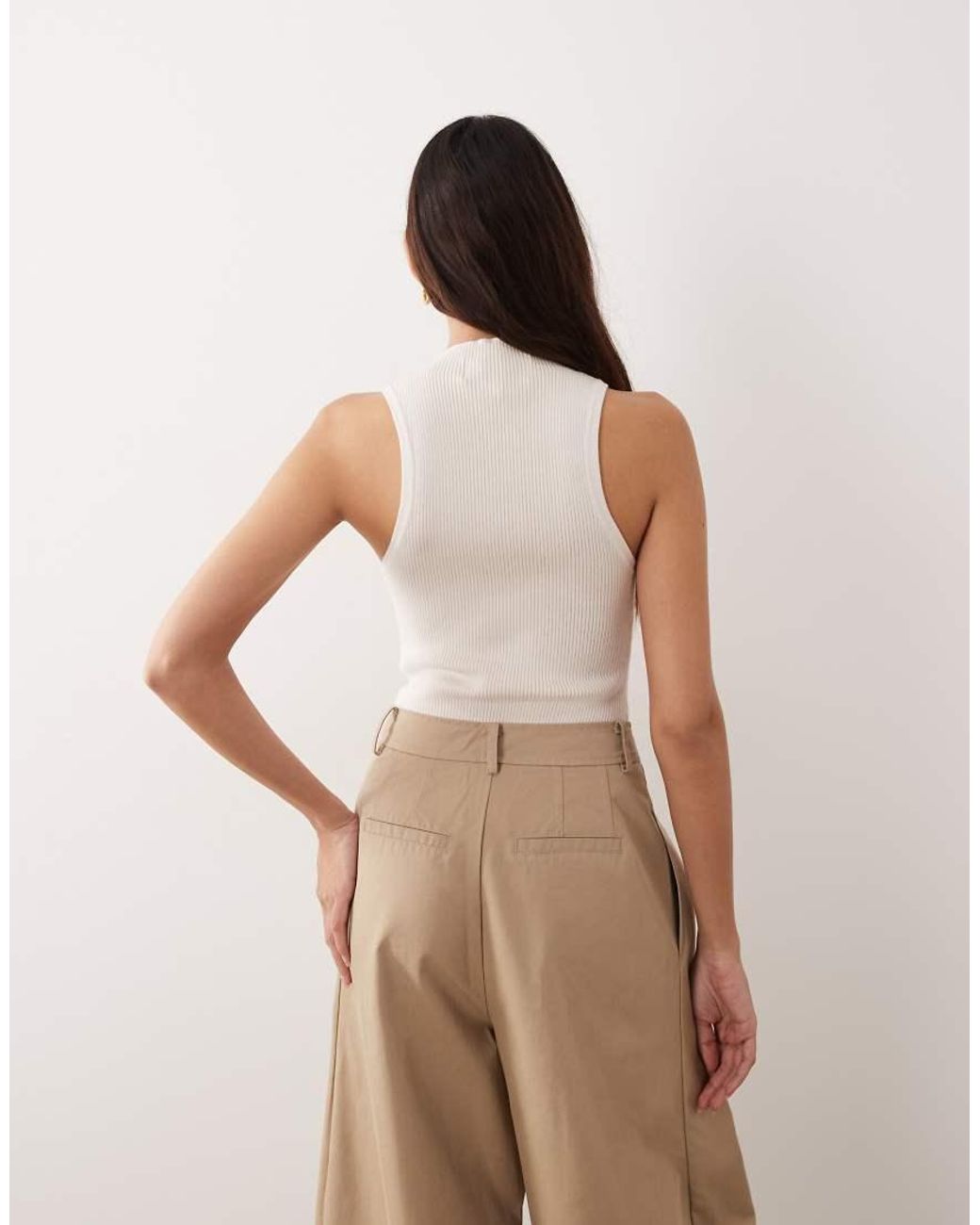 ARRANGE Natural Soft Knit Rib Longline Racer Bodysuit