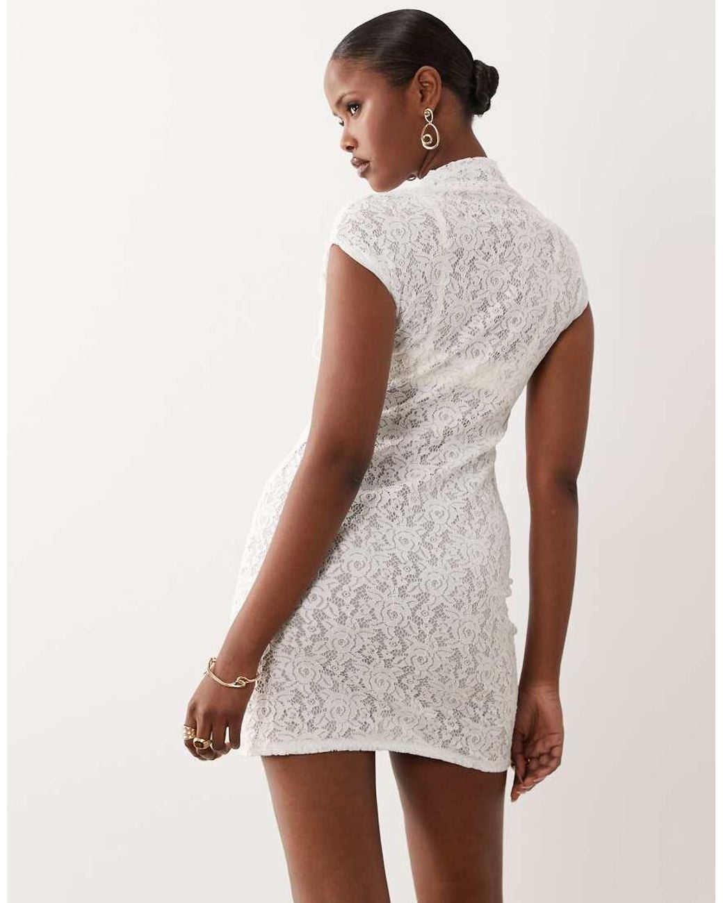 ASOS White Lace Mini Dress With Lace Up Detail