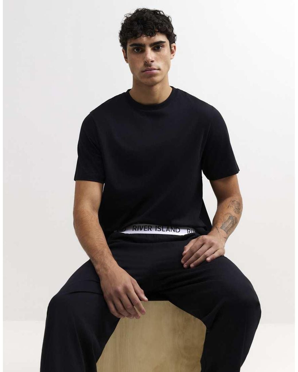 River Island Blue Cotton T-Shirt And Trousers Pyjamas Set for men