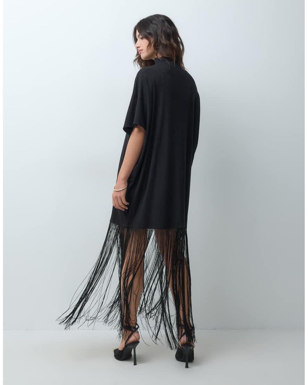 ASOS Gray Half Sleeve Maxi Dress With Full Length Fringe