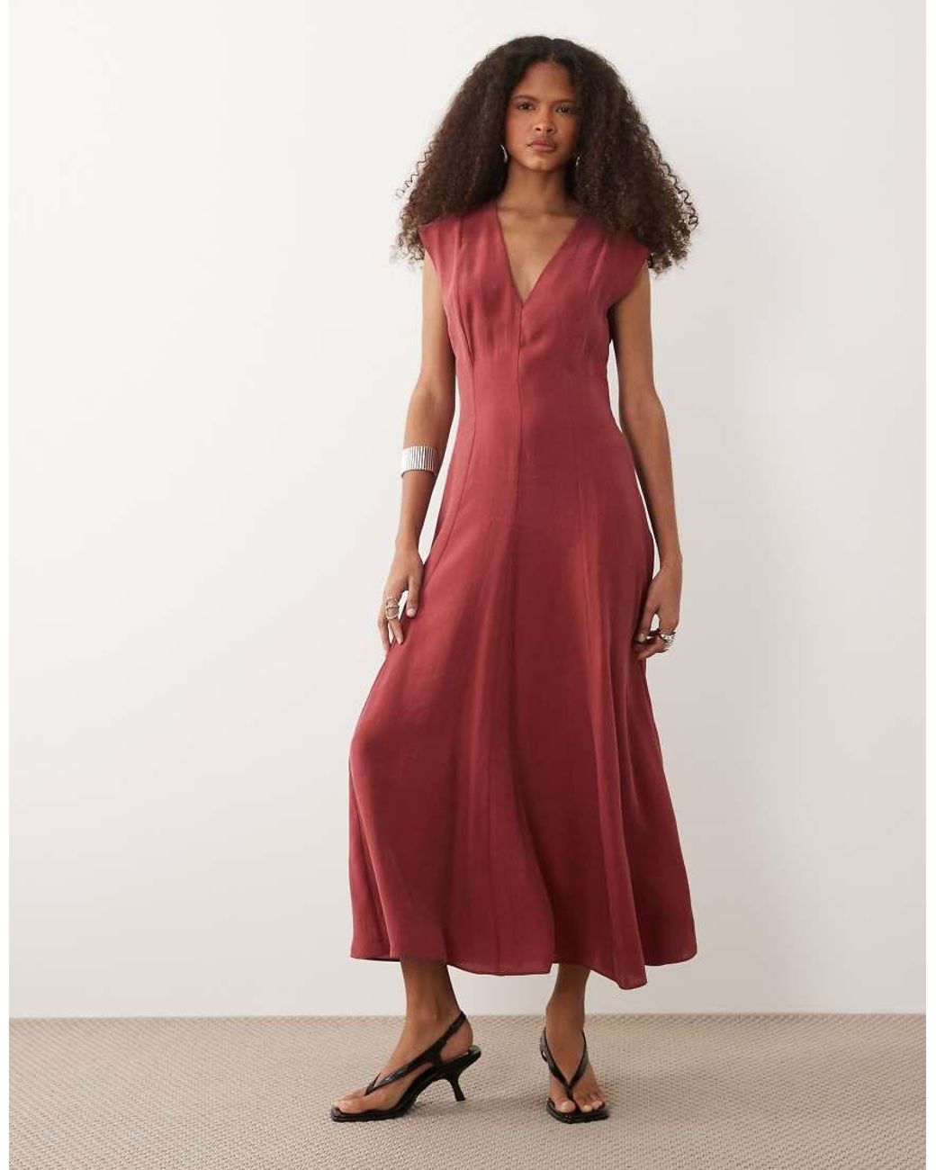 Mango Shirred Waist Midi Dress