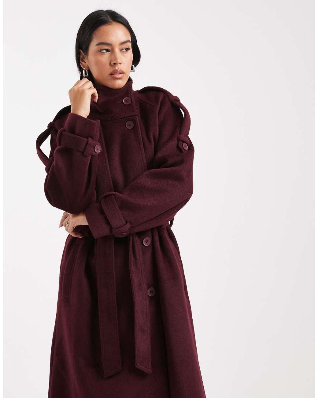 ASOS Nette Trenchcoat Met Opstaande Boord En Lange Pasvorm in het Red