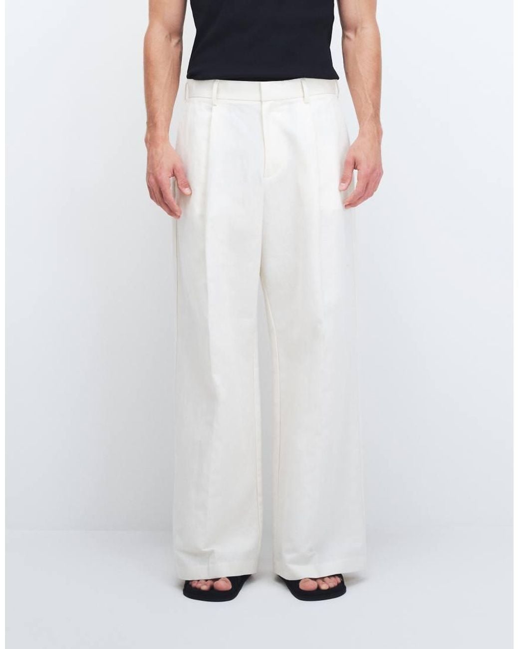 ASOS White Tailored Pleated Linen Rich Loose Leg Pants for men