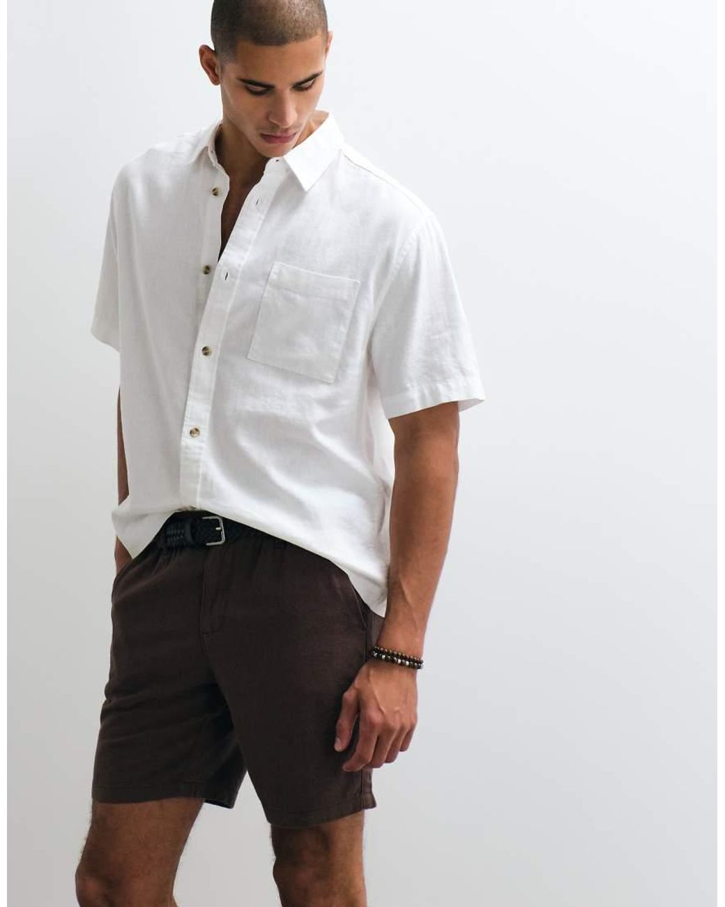 ASOS White Relaxed Linen Blend Shirt for men