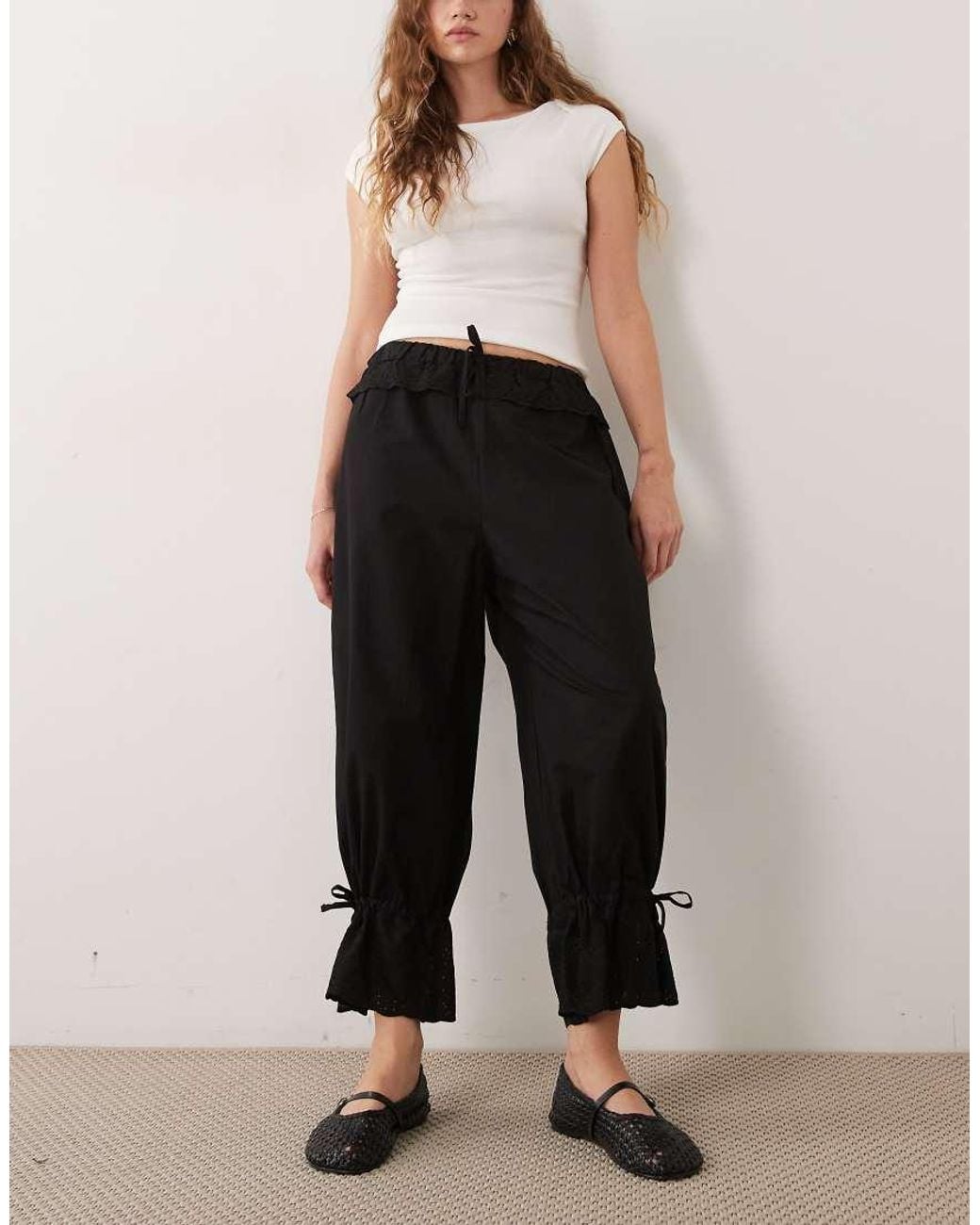 Miss Selfridge Black Cotton Broderie Bloomer Trouser