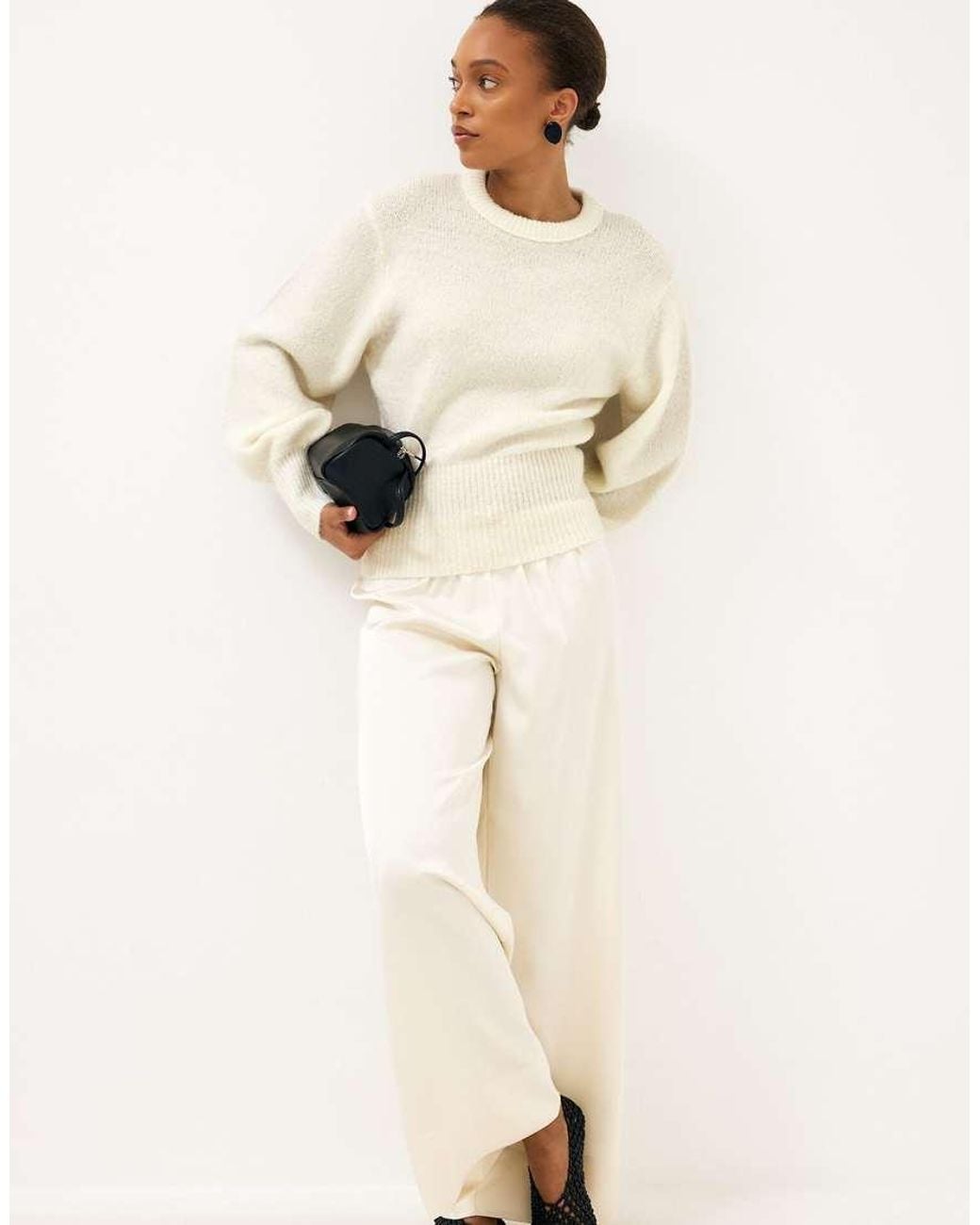 NA-KD Natural Wool Blend Balloon Sleeve Knitted Sweater