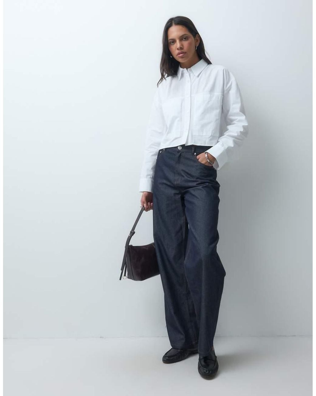 ASOS Blue Cropped Cotton Shirt With Pocket Detail