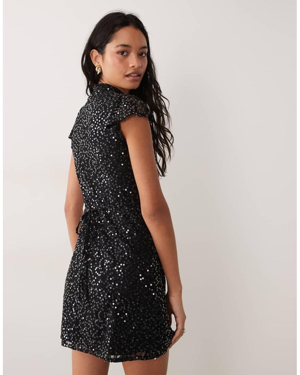 New Look Black Sequin Lace Keyhole Mini Dress