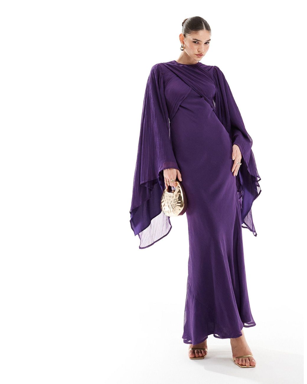 ASOS exaggerated Sleeve Wrap Bias Maxi Dress in Purple | Lyst