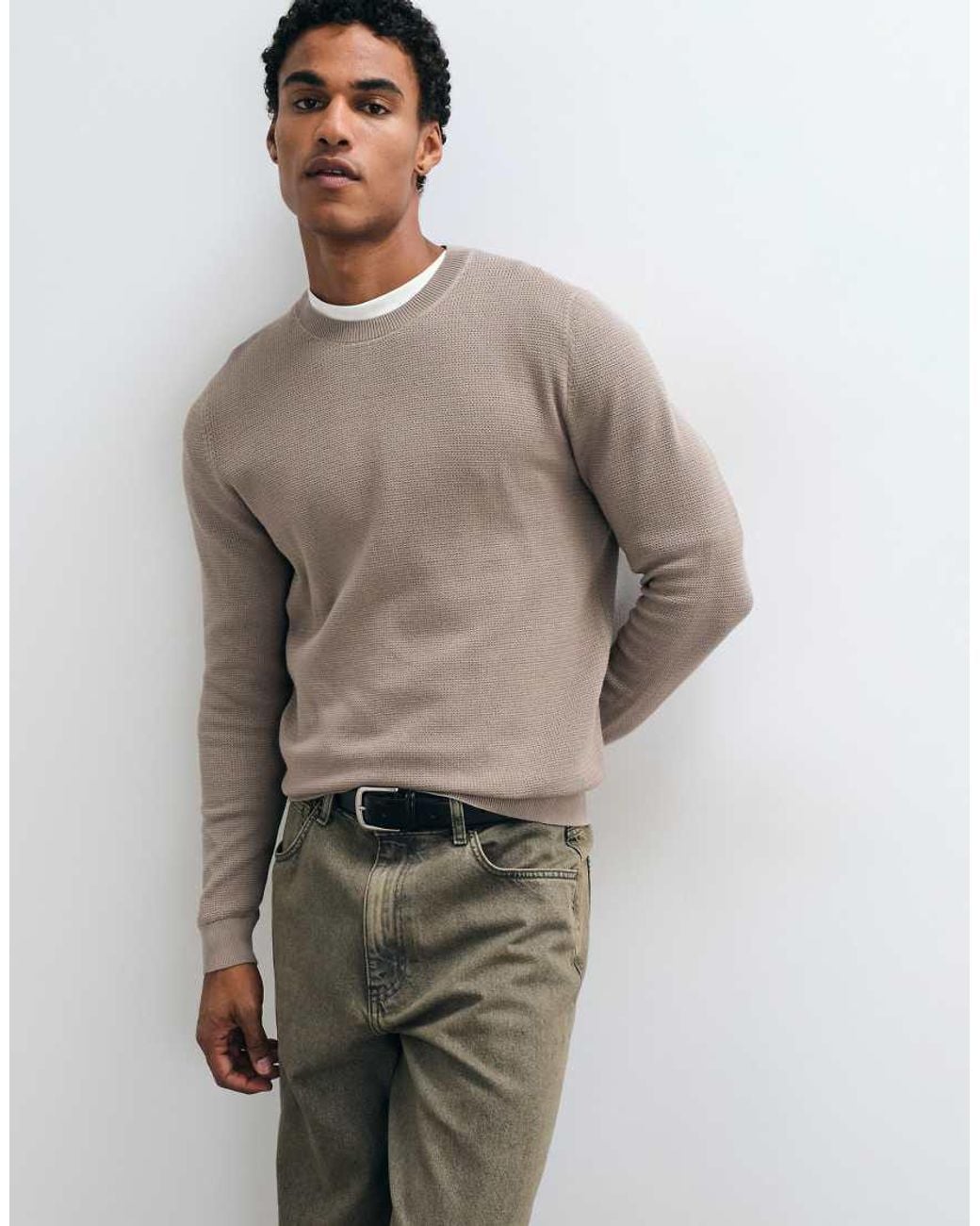 Mango Brown Cotton Rich Knitted Jumper for men