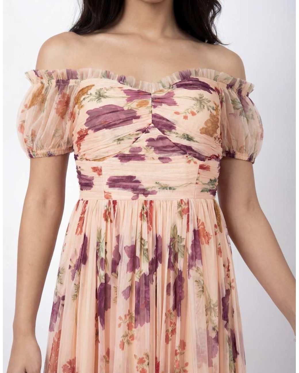ANAYA Natural Floral Bardot Maxi Dress