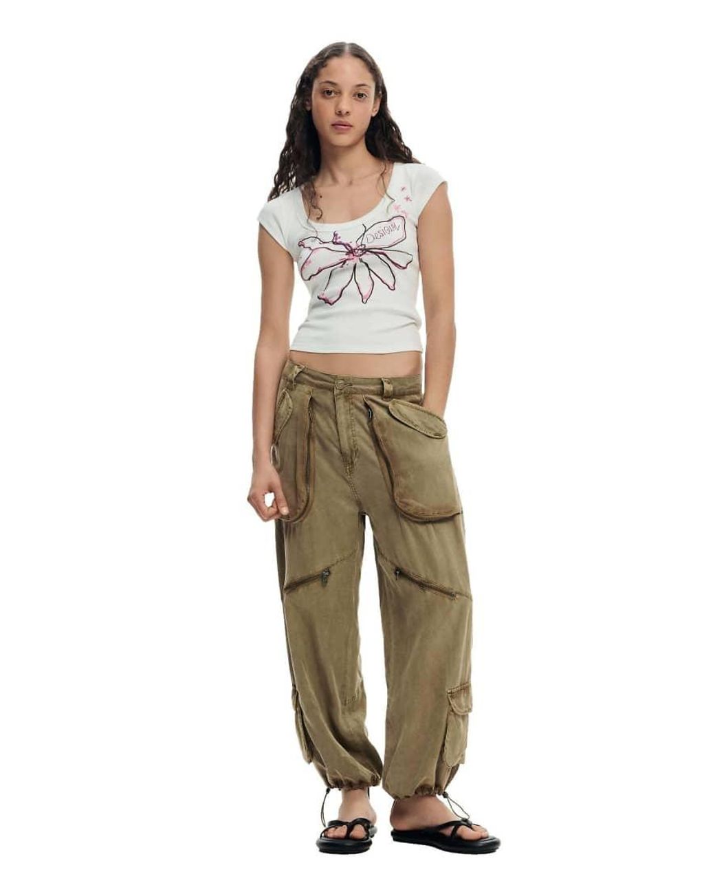 Desigual Natural Fitted Flower T-Shirt