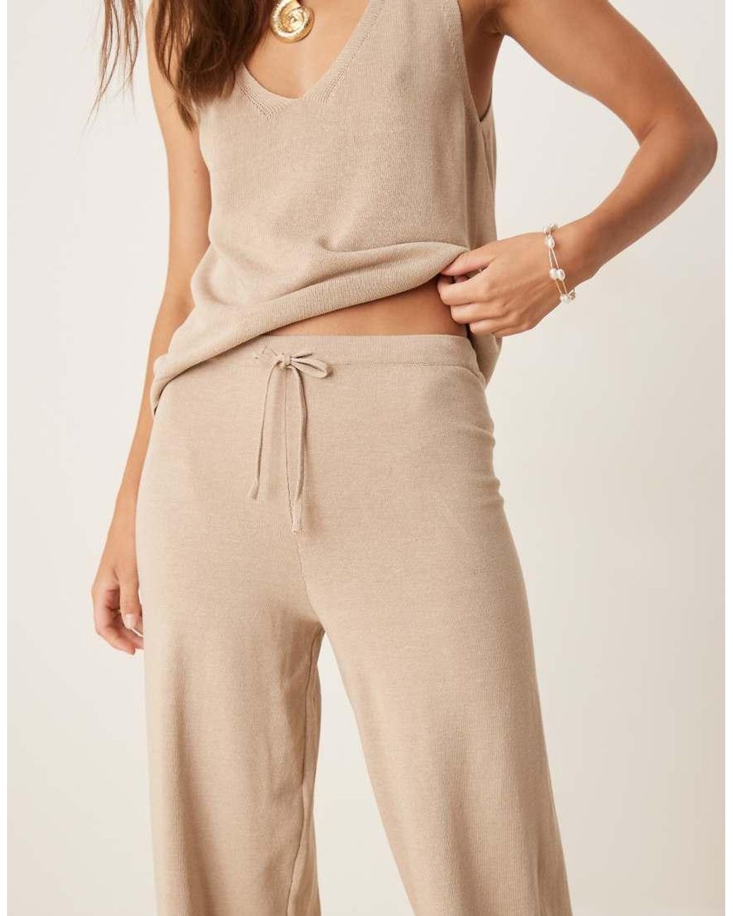 Mango Natural Knitted Co-Ord Drawstring Trouser