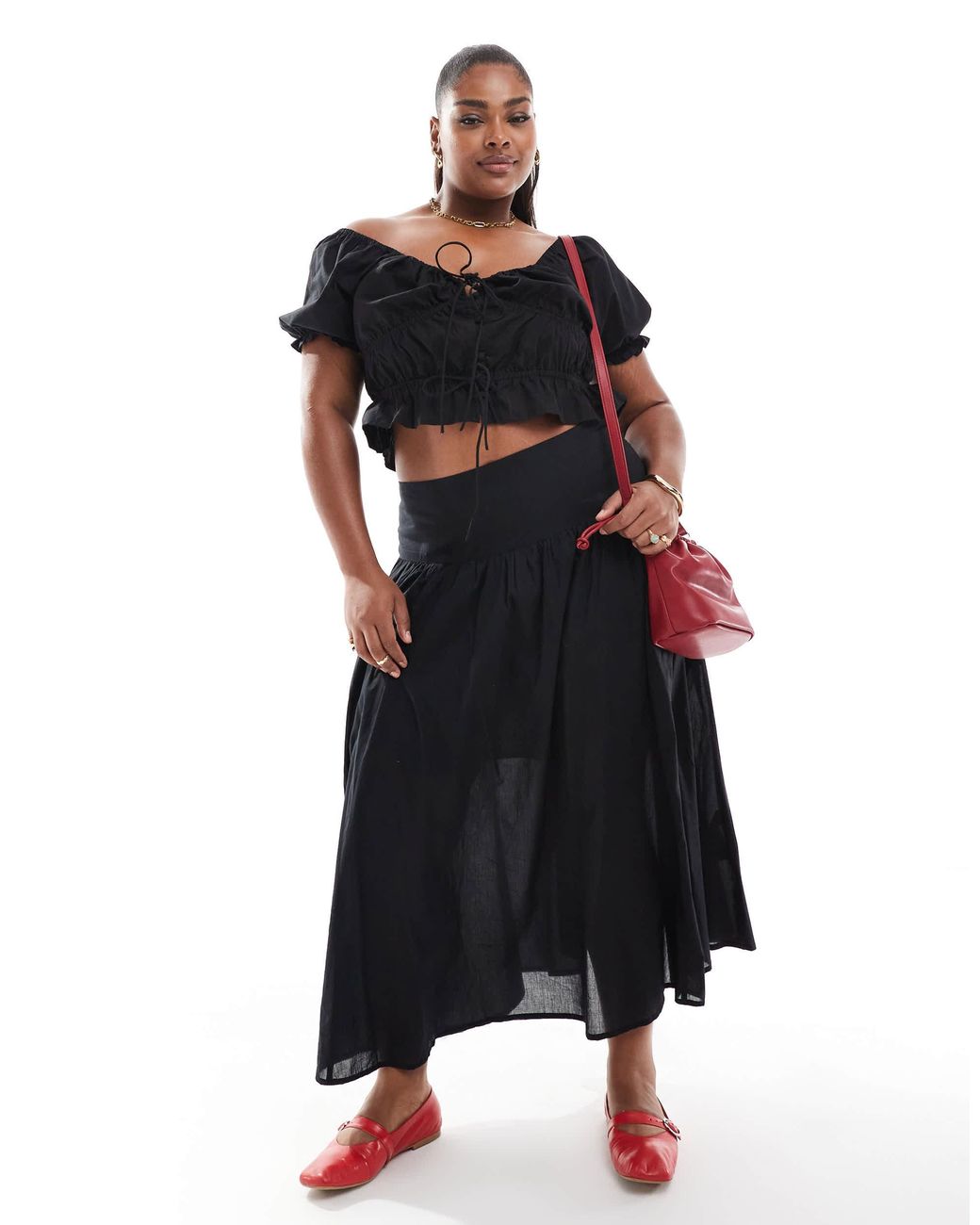 Curve jupe mi longue a taille tombante ASOS en coloris Noir Lyst