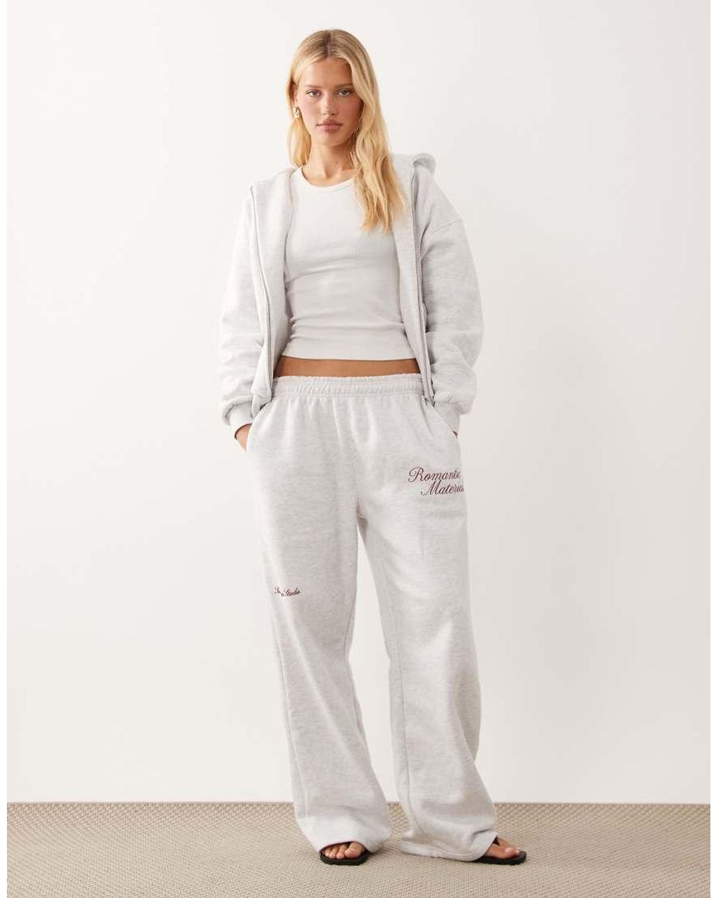Six Stories White 'romantic Material' Jersey Straight Leg Sweatpants