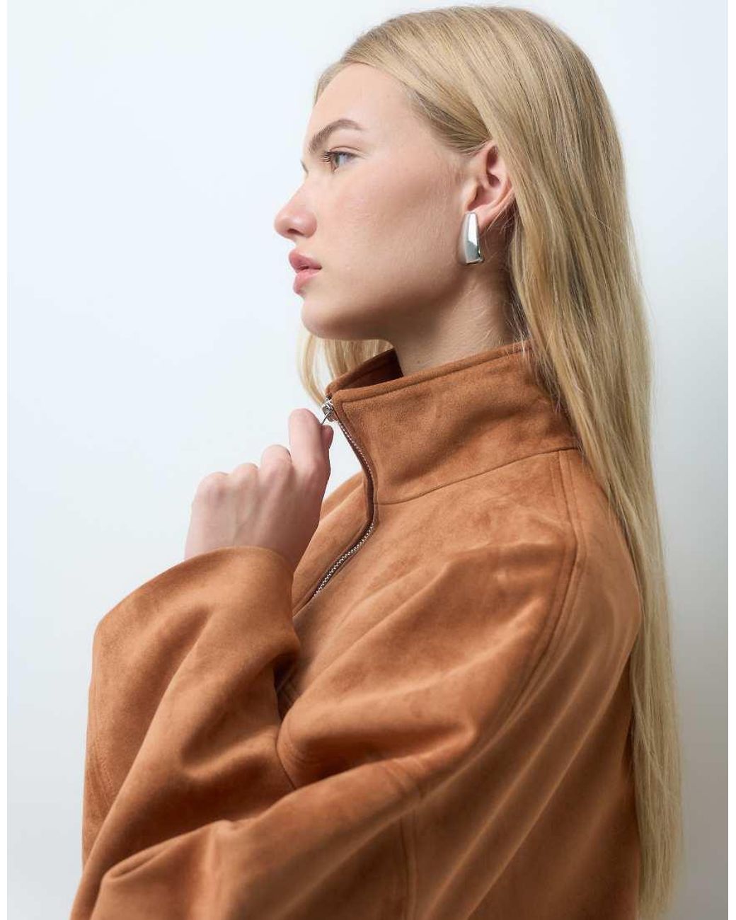 Vero Moda Brown Zip Up Suede Look Bomber Jacket