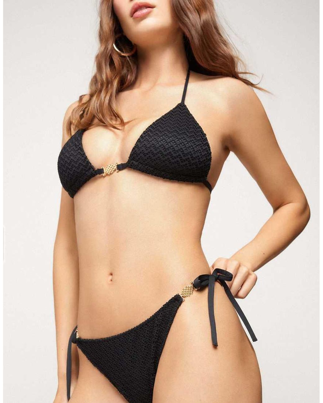 Tezenis Black Jewel Net Tie Brazilian Bikini Bottoms